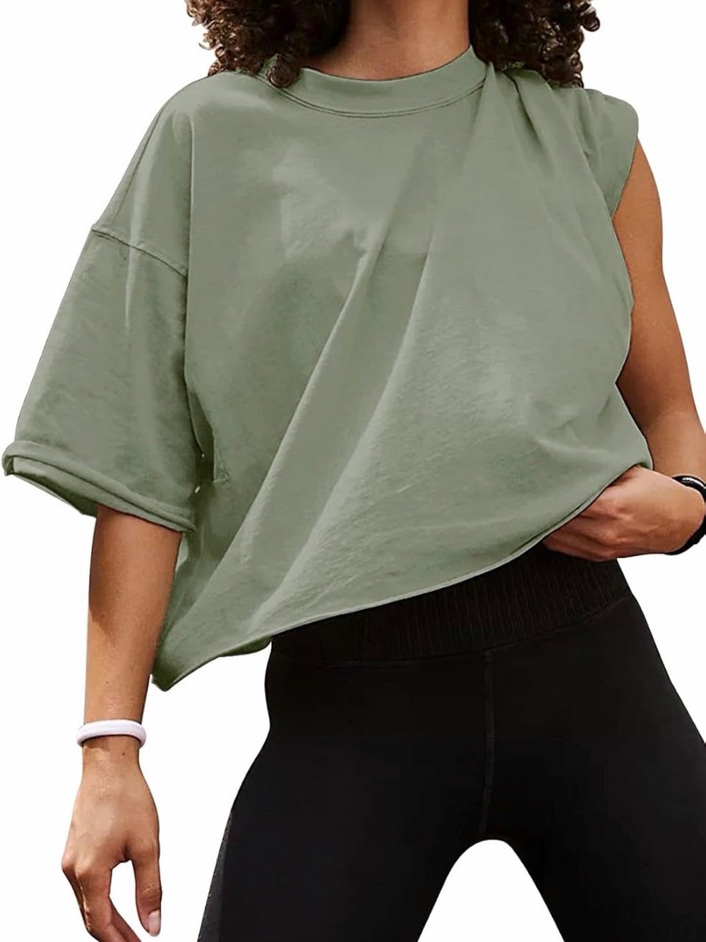 Sleeveless Shoulder Olive Green Women's Casual Top